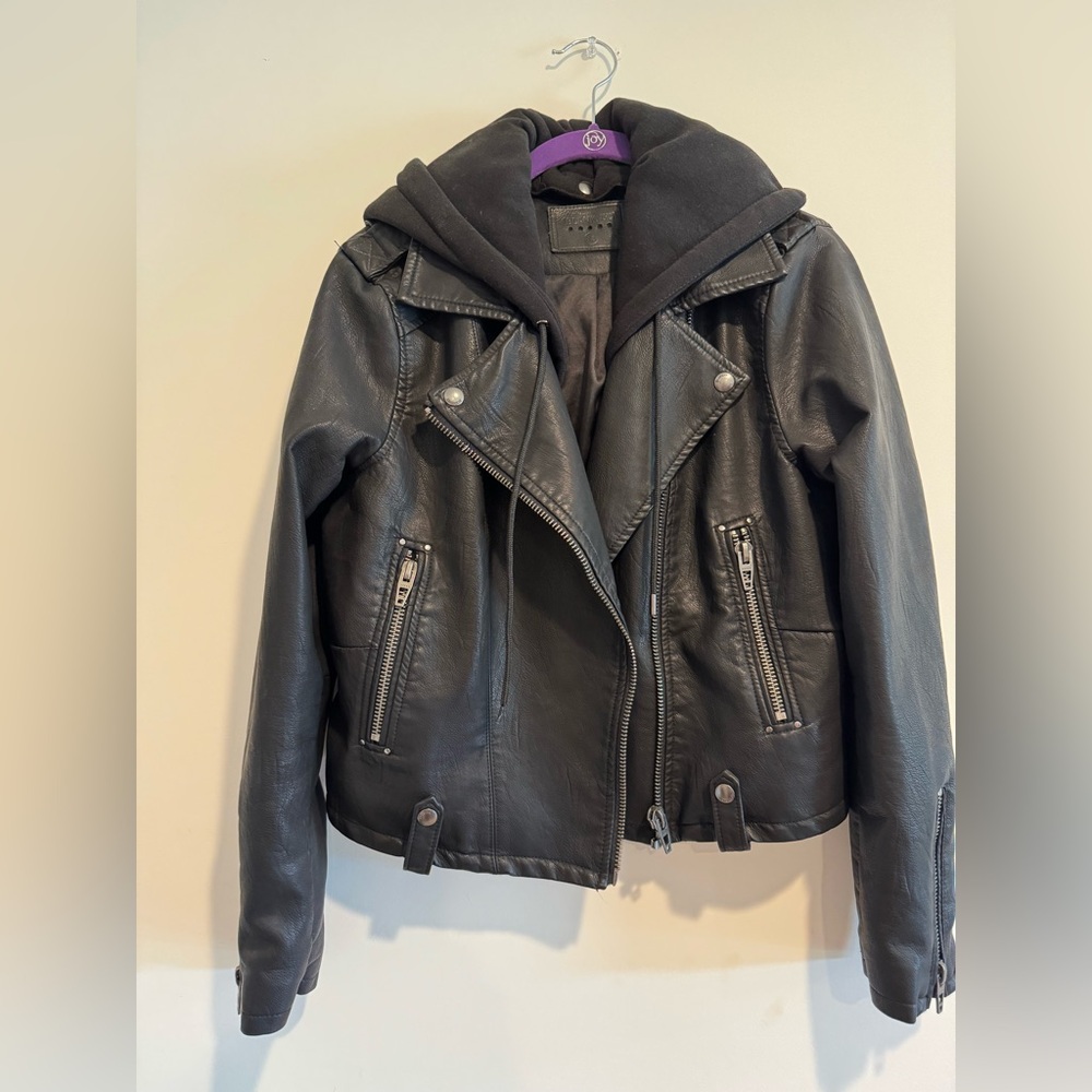Blank NYC faux Leather Moto Jacket with Hood from Anthropology
